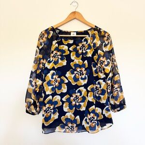 Cabi Lydia Blue Floral Long Sleeve Top